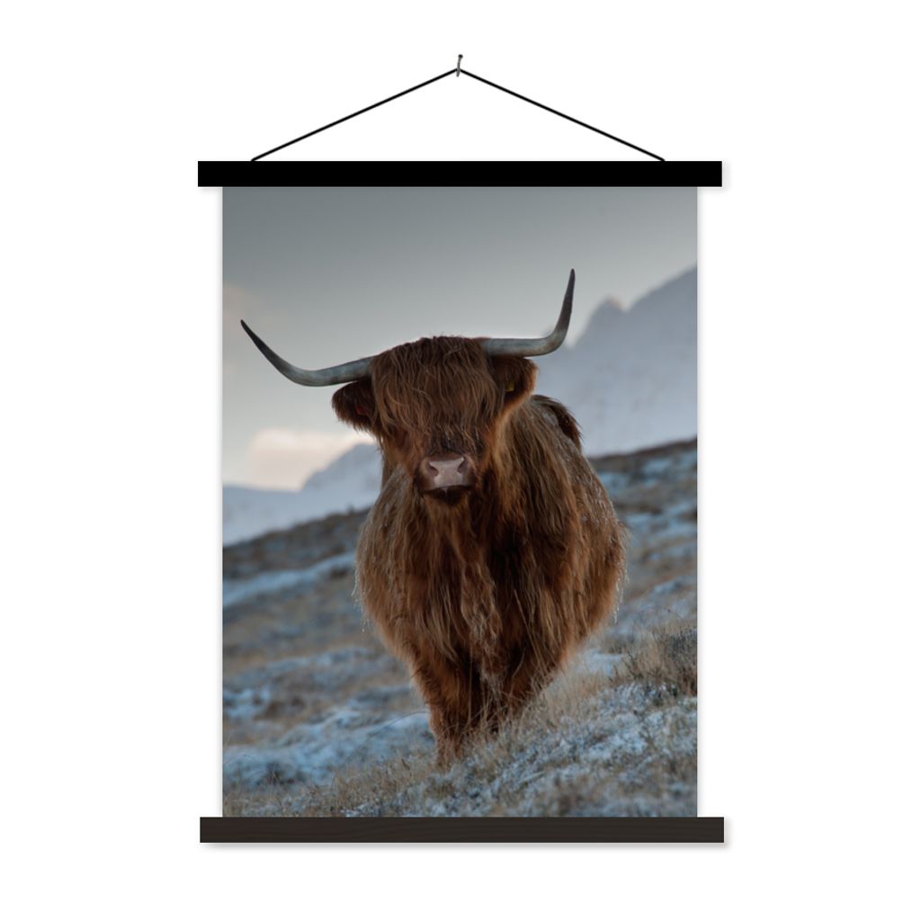 MuchoWow Textilposter Schottischer Hochländer - Landschaft - Schottland 90x120 cm mit schwarzem Rahmen - Dekoration