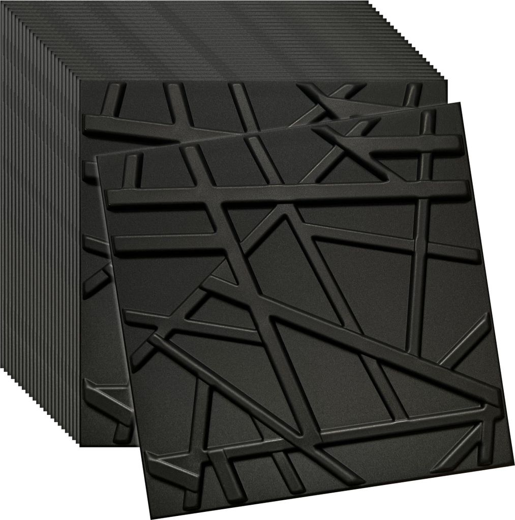 Verdico | 3D Wandpaneele Polystyrol - Schwarz - 50x50 Cm - 24 Stück - Deckenpaneele - 6 m2