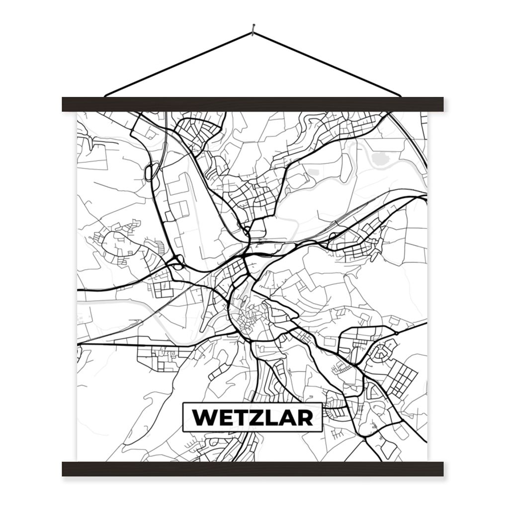 MuchoWow Textilposter Karte - Wetzlar - Stadtplan - Karte 60x60 cm mit schwarzem Rahmen - Posteraufhänger