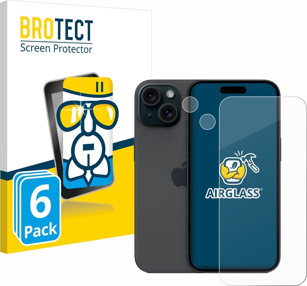 6x BROTECT Schutzglas für Apple iPhone 15 (Display+Kamera) Schutzfolie Panzer Folie Glas Display Schutz klar