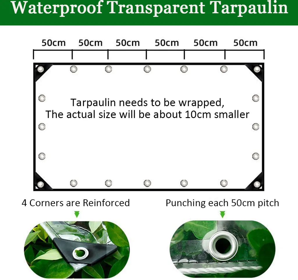 Bâche PVC Épaisse 0,39mm Transparente avec Œillets - 2x4M, Imperméable - 9