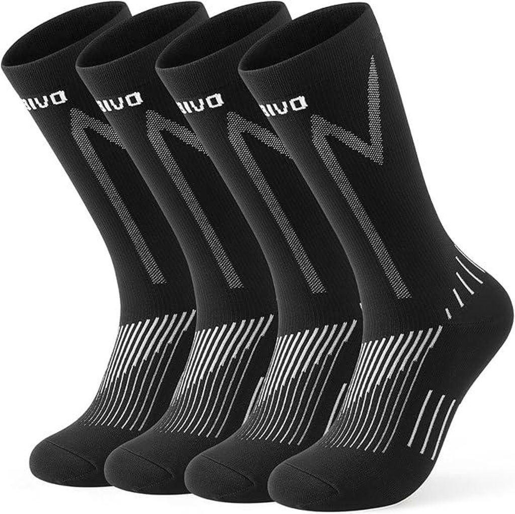 Kompressionsstrümpfe Tennissocken Herren Damen, 2 Paar Laufsocken, Sportsocken, Atmungsactive Wandersocken mit 8-15 mmHg, Schwarz 35-38, 39-42, 43-46
