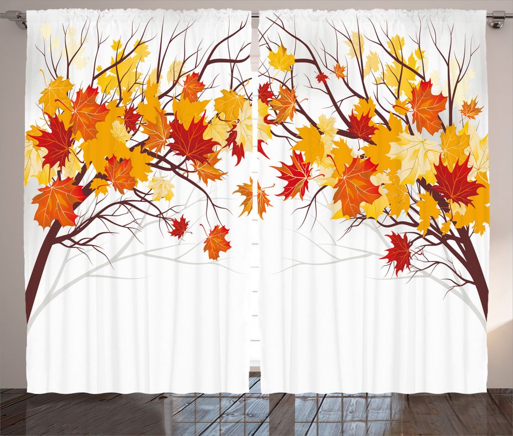 ABAKUHAUS Fallen Rustikaler Vorhang, Cartoon Ahorn Herbst-Baum, Wohnzimmer Universalband Gardinen mit Schlaufen und Haken, 280 x 245 cm, Orange Weiss