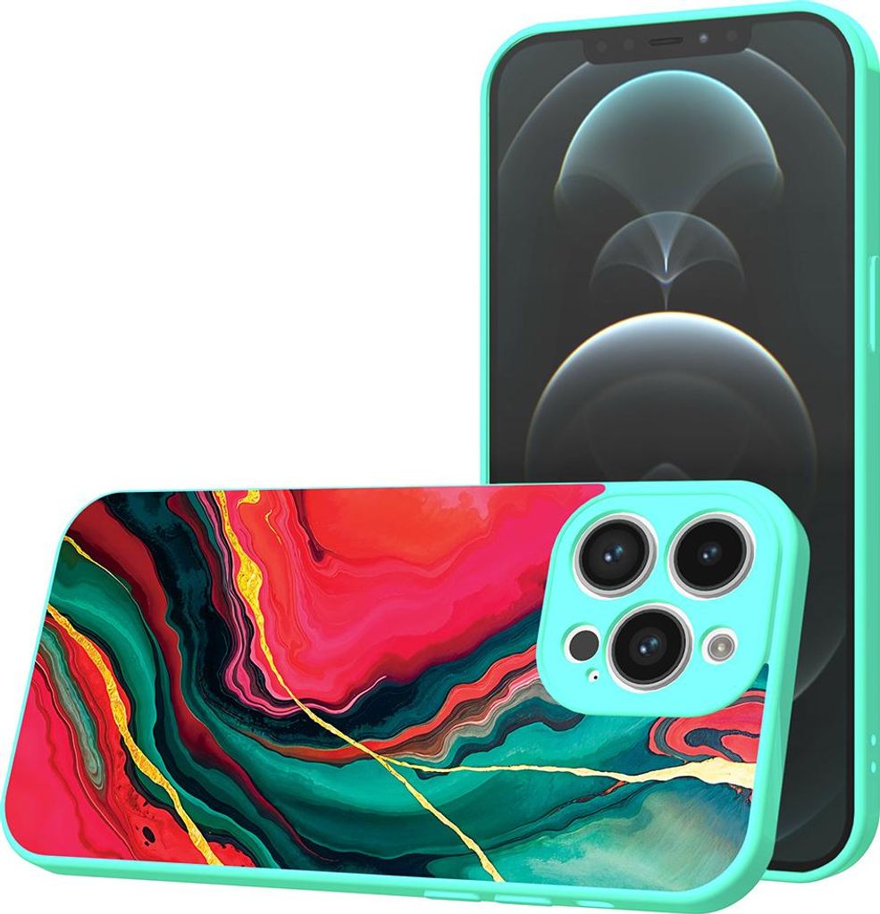 Smartphonica Handyhülle Geeignet für iPhone 12 Pro Max mit Rot Grün Marmor Druck - TPU Back Cover Case Rot Grün Marmor Design - Türkis