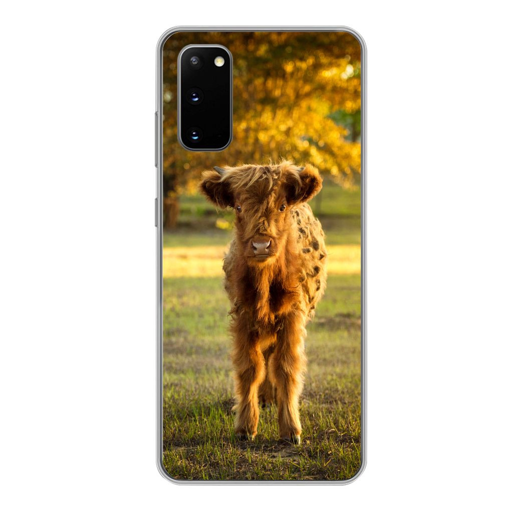 MuchoWow Handyhülle Schutzhülle Hülle für Samsung Galaxy S20 Schottischer Highlander - Kalb - Herbst Silikon Softcase Handy Hülle - Bild