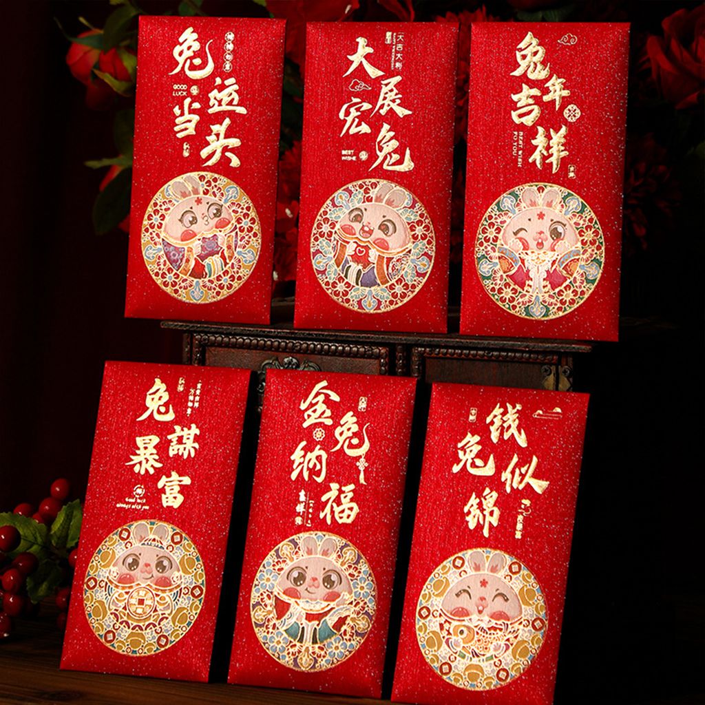 Stück/Beutel rote Umschläge im chinesischen Stil mit Cartoon-Muster, Heißprägeverfahren, hochwertige Weihnachtsdekoration, verdicktes Papier, z...