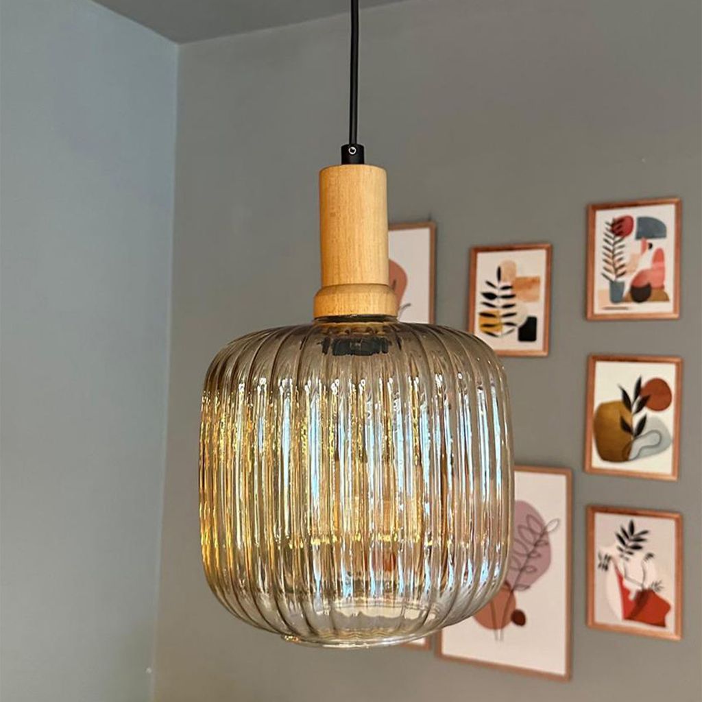 Glas Honig Farbe Einzel Kronleuchter Holz Laterne Kopf Retro Pendelleuchte
