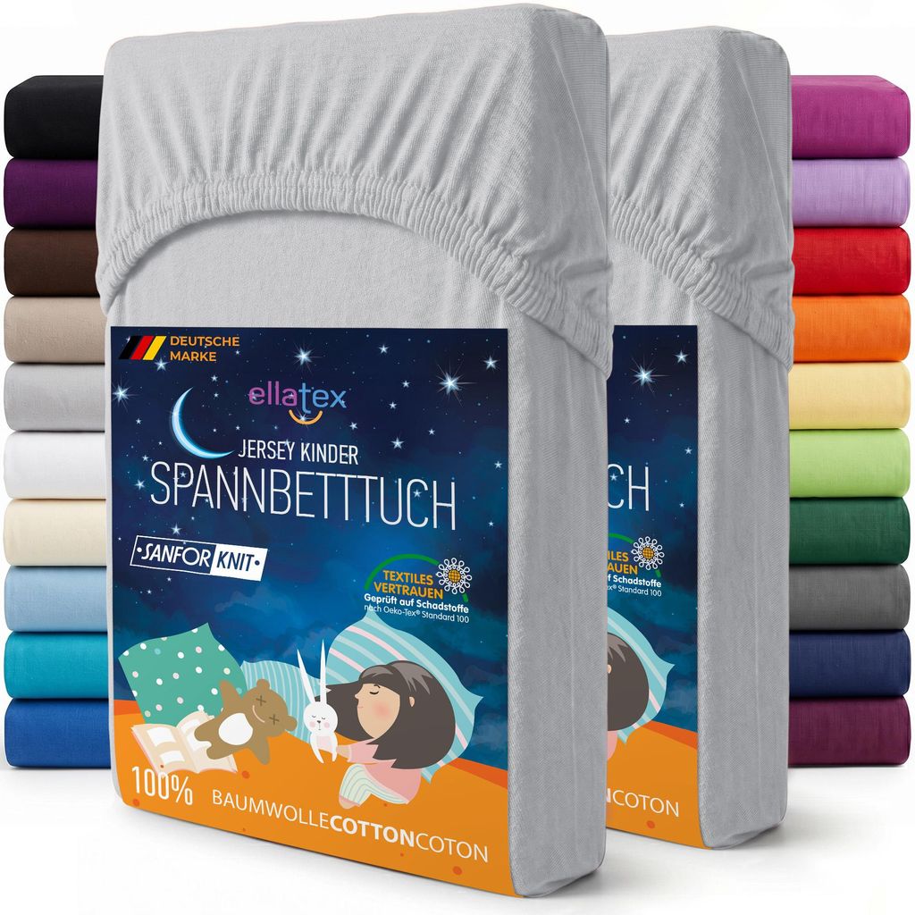 EllaTex 2er Pack Jersey Kinder Spannbettlaken 70x140 Produktbild 