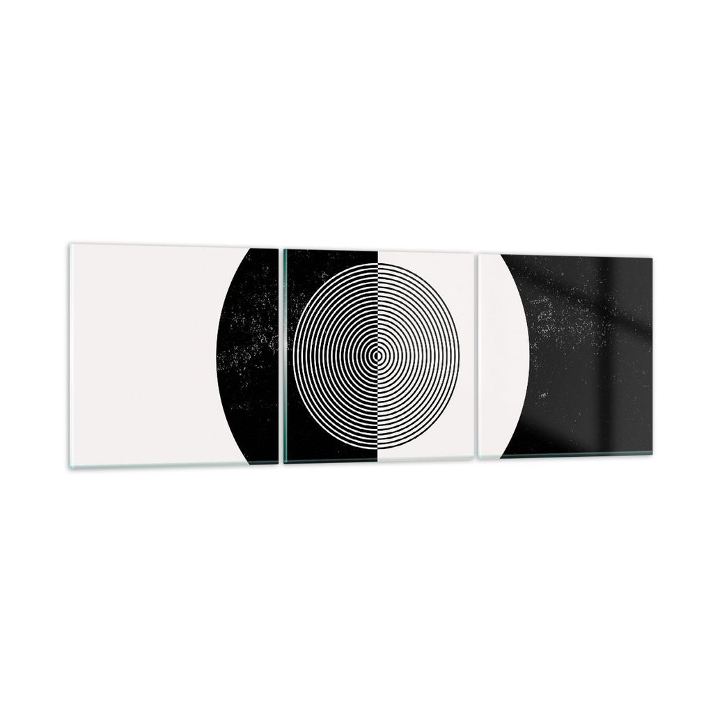 Bilder auf glas - 3 Teile - Abstraktion Rad Schwarz und Weiß - 90x30cm - Glasbilder - Wandbilder - Bilder - Wanddekoration aus Glas - Glas Bilder ...