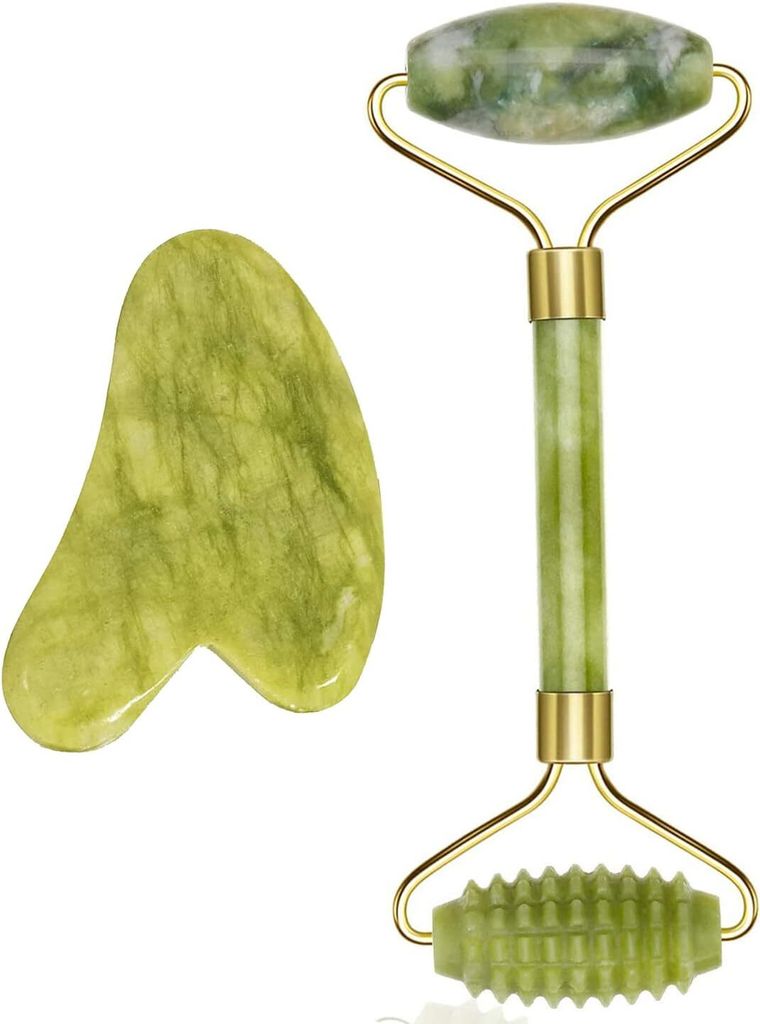 Gua Sha MassagegeräT, Jade Roller Set, Natü Rliche Jaderolle, Gesichts FüR Anti-Aging-Falten, Schlankheit Und Straffung Gesicht, Gesichtsroller ...