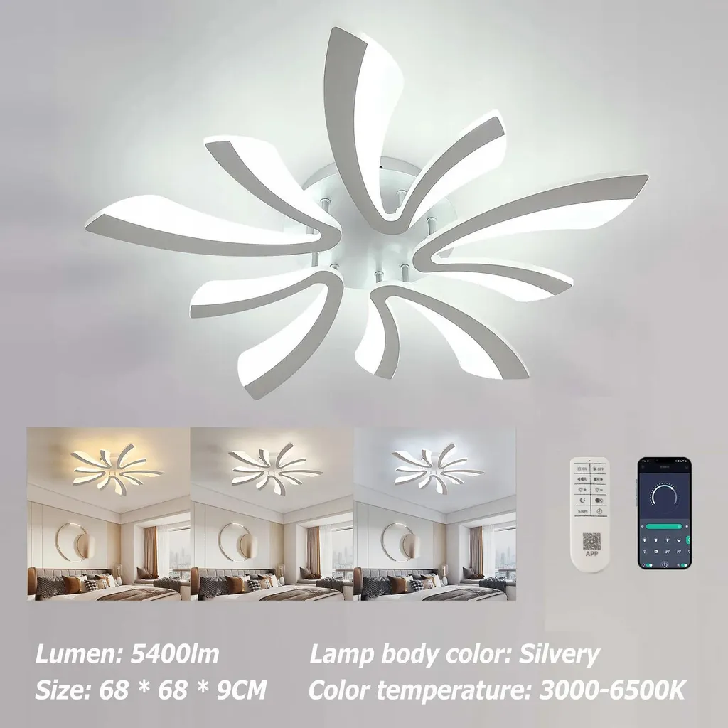 Plafonnier LED 48W Argent avec Intensité Réglable et Télécommande - 6