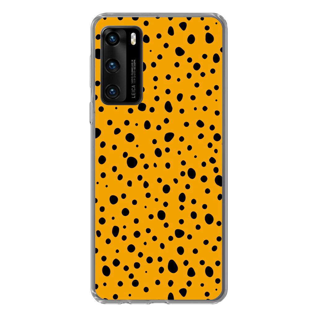 MuchoWow Handyhülle Schutzhülle Hülle für Huawei P40 Polka dots - Orange - Schwarz Silikon Softcase Handy Hülle - Handytasche