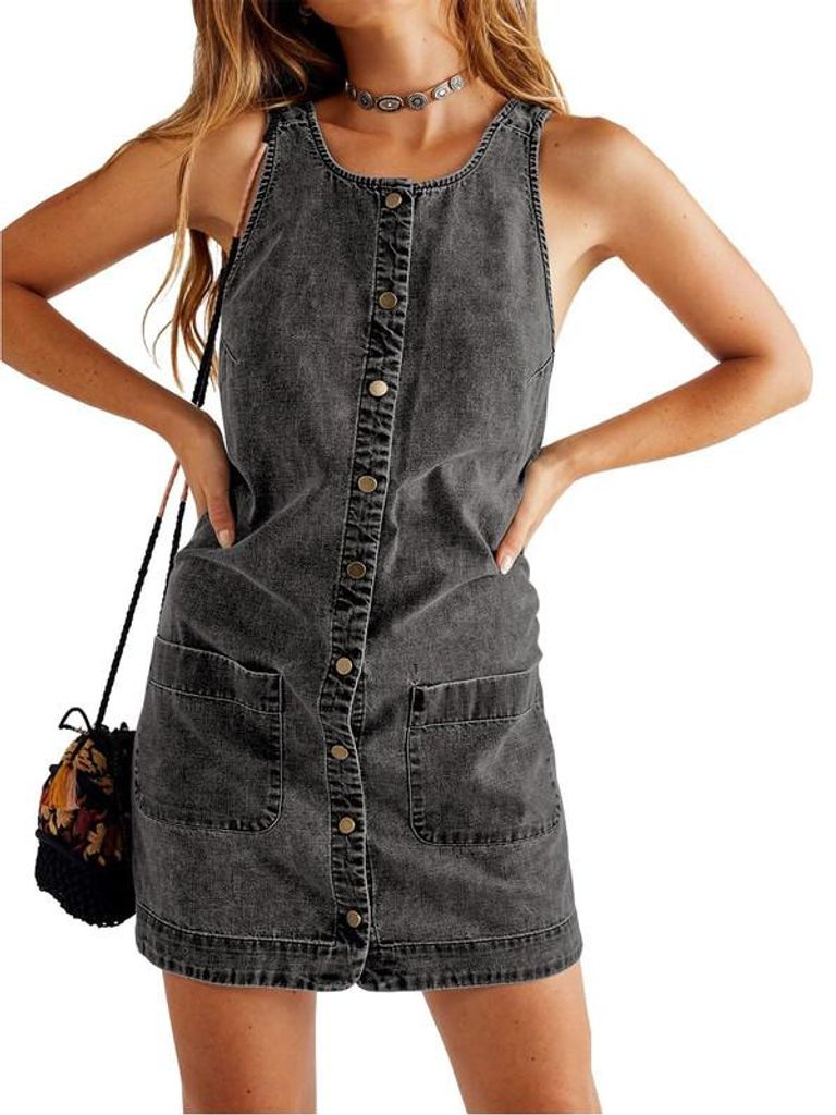 Imily Bela Womens Casual Sleeveless Denim Overalls Dresses Button Down Summer Jean Mini Dress 2025 Trendy Romper With Pockets