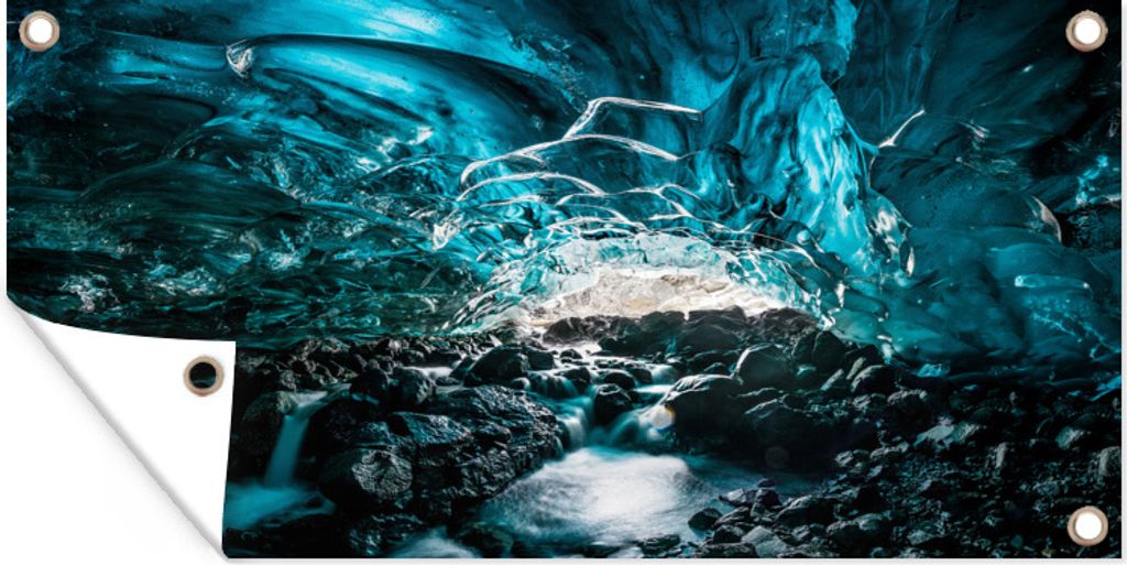 MuchoWow 60x30 cm Outdoor-Poster Gartendeko Sichtschutz Garten Poster für den Garten Vulkangestein in der Eishöhle des Vatnajökull