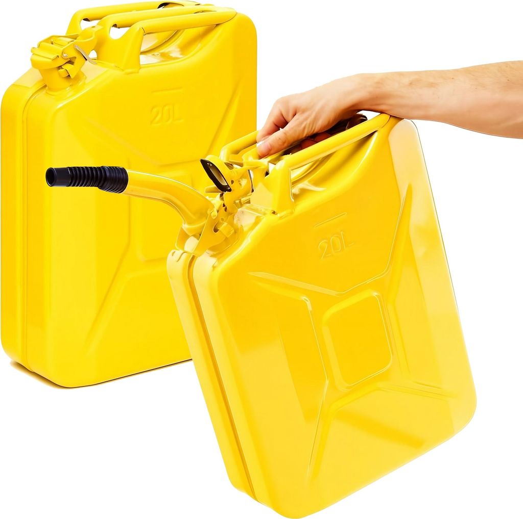 BW Kraftstoffkanister Metall Benzinkanister 2x 20 Liter mit Ausgießer - Gelb RAL 1018 - UN-Zulassung - Hergestellt in Europa