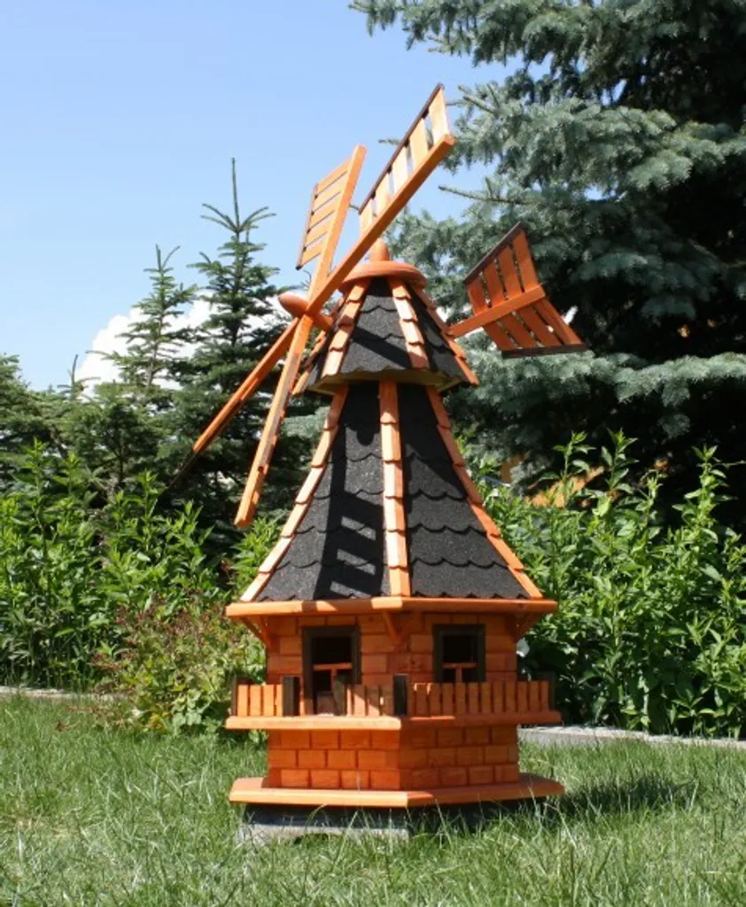 Éolienne de Jardin Solaire Noire Décorative et Grande Roue à Vent Résistante
