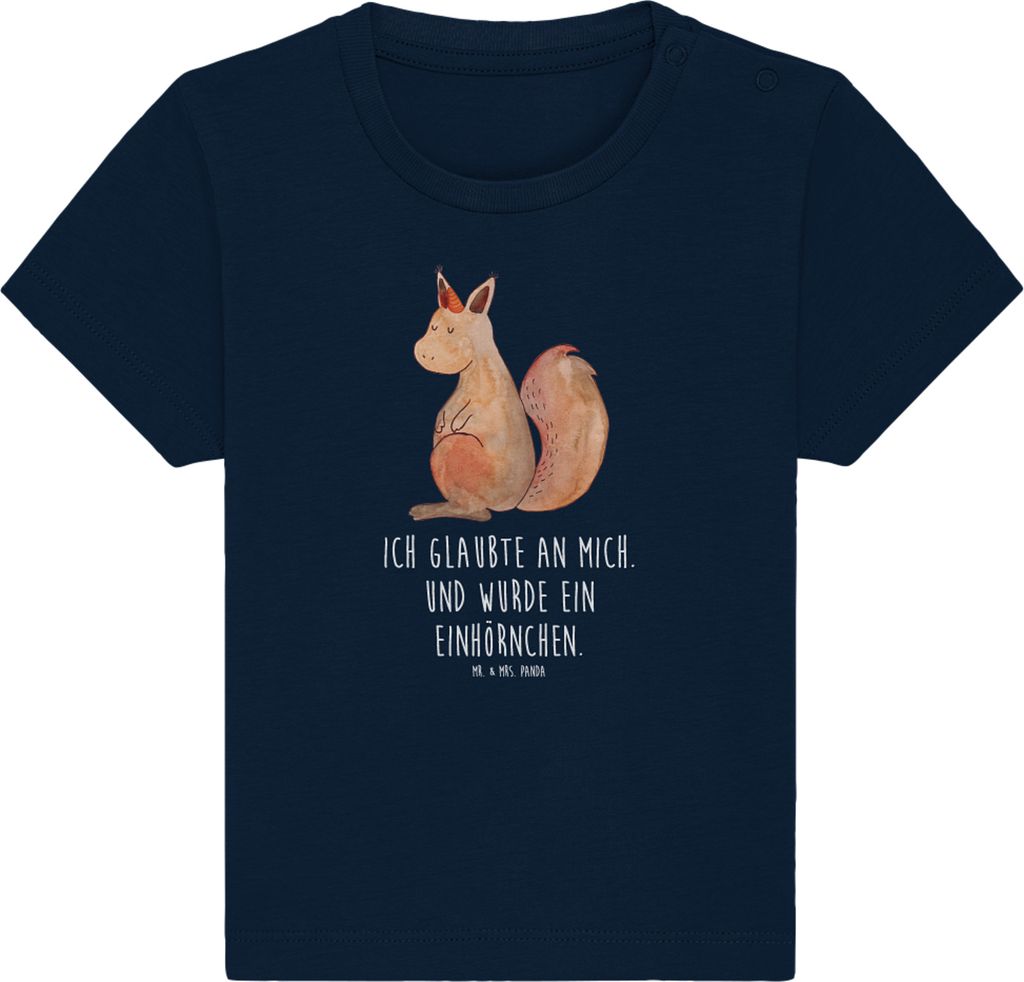 Mr. & Mrs. Panda Babyshirt Einhorn Glauben 0. - 6. Monat - French Navy - Geschenk, T-Shirt, Eichhorn, Kleinkind Shirt, Baby, Unicorn, Eichhörnchen...