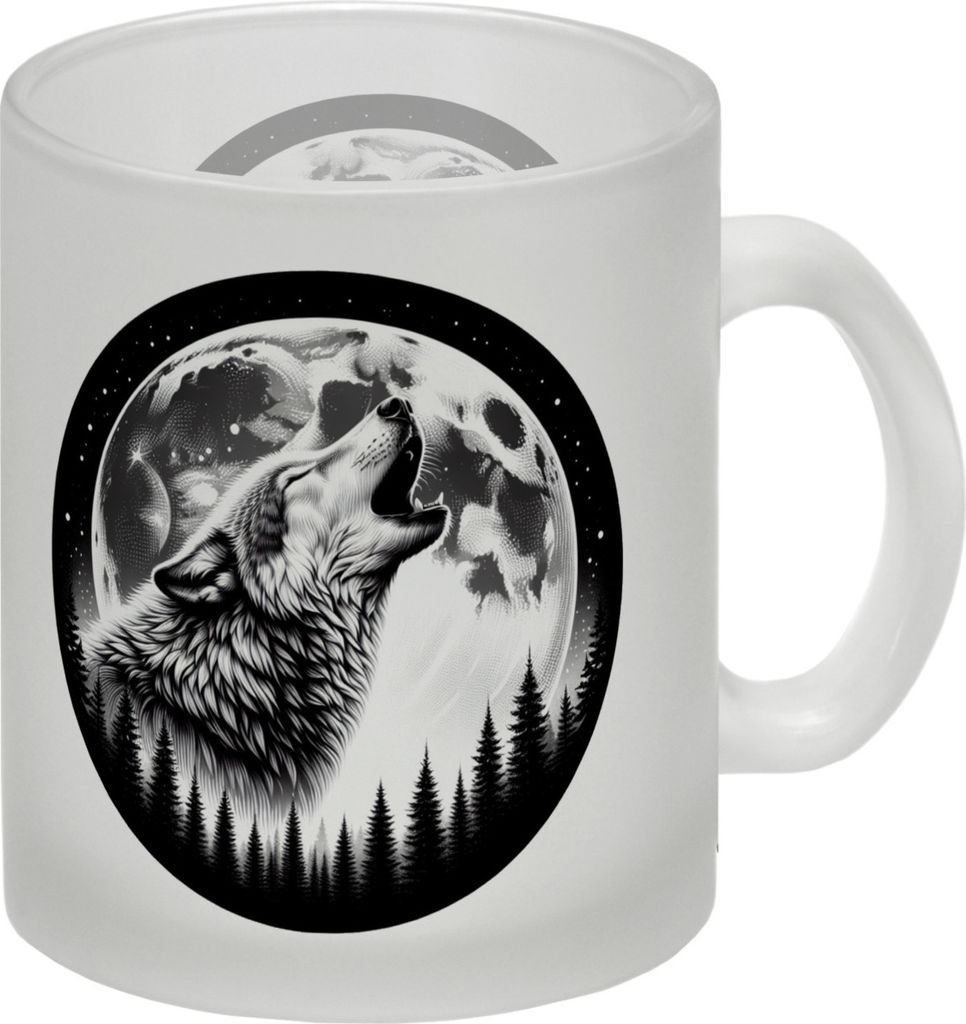 Heulender Wolf im Mondschein Glas Tasse