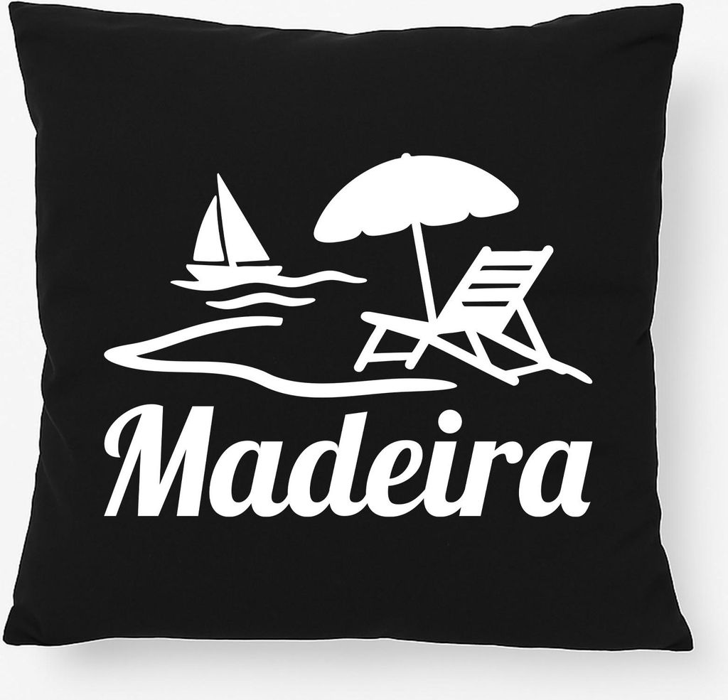 Huuraa Kissen Madeira Inselmotiv Portugal 40x40cm mit Füllung Black Baumwolle Dekokissen Geschenkidee