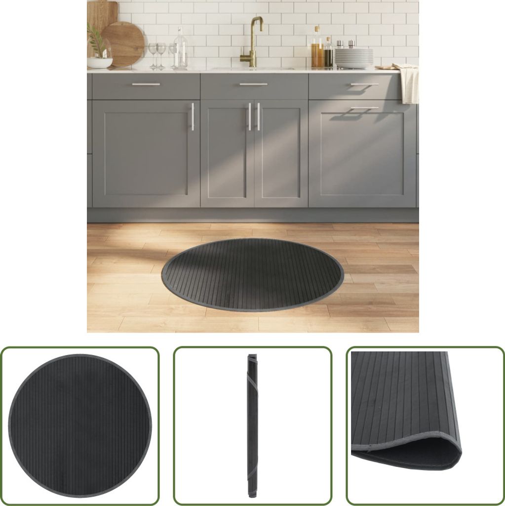 The Living Store Teppich Rund Grau 80 cm Bambus