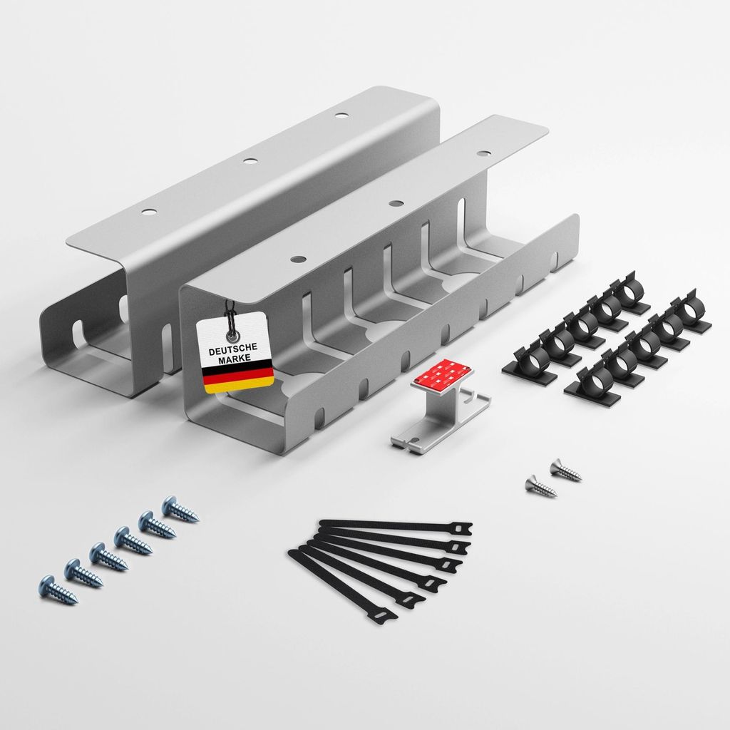 Albatros Kabelkanal Schreibtisch Silber Komplettset D - Kabelmanagement Schreibtisch für Ordnung und Produktivität - Organizer für Kabelführung...