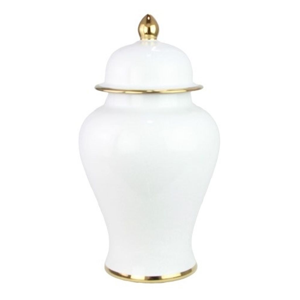 Fine Asianliving Chinesischer Vase mit Deckel Porzellan Weiß Handgefertigt D25xH46cm Dekorative Vase Blumenvase Orientalische Keramik Vase Dekorat...