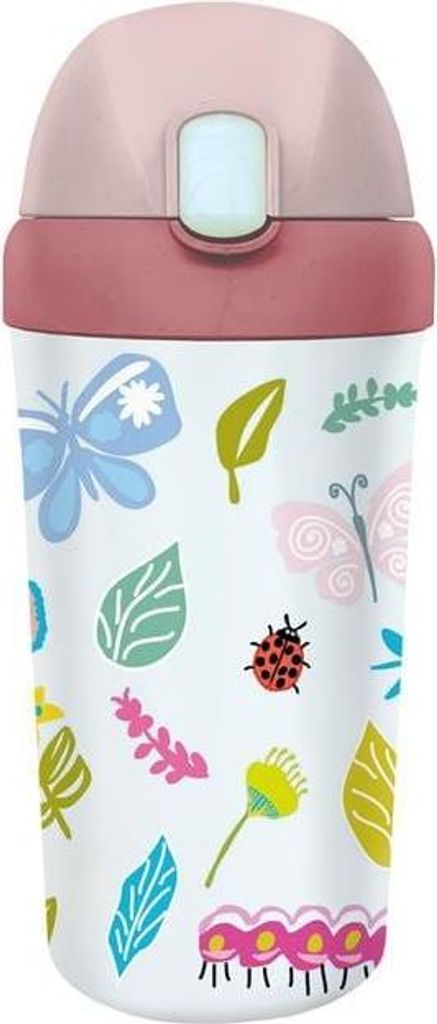 Kinder-Trinkflasche aus PLA-Kunststoff mit Strohhalm – Schmetterlinge und Freunde, 400 ml – CHIC-MIC