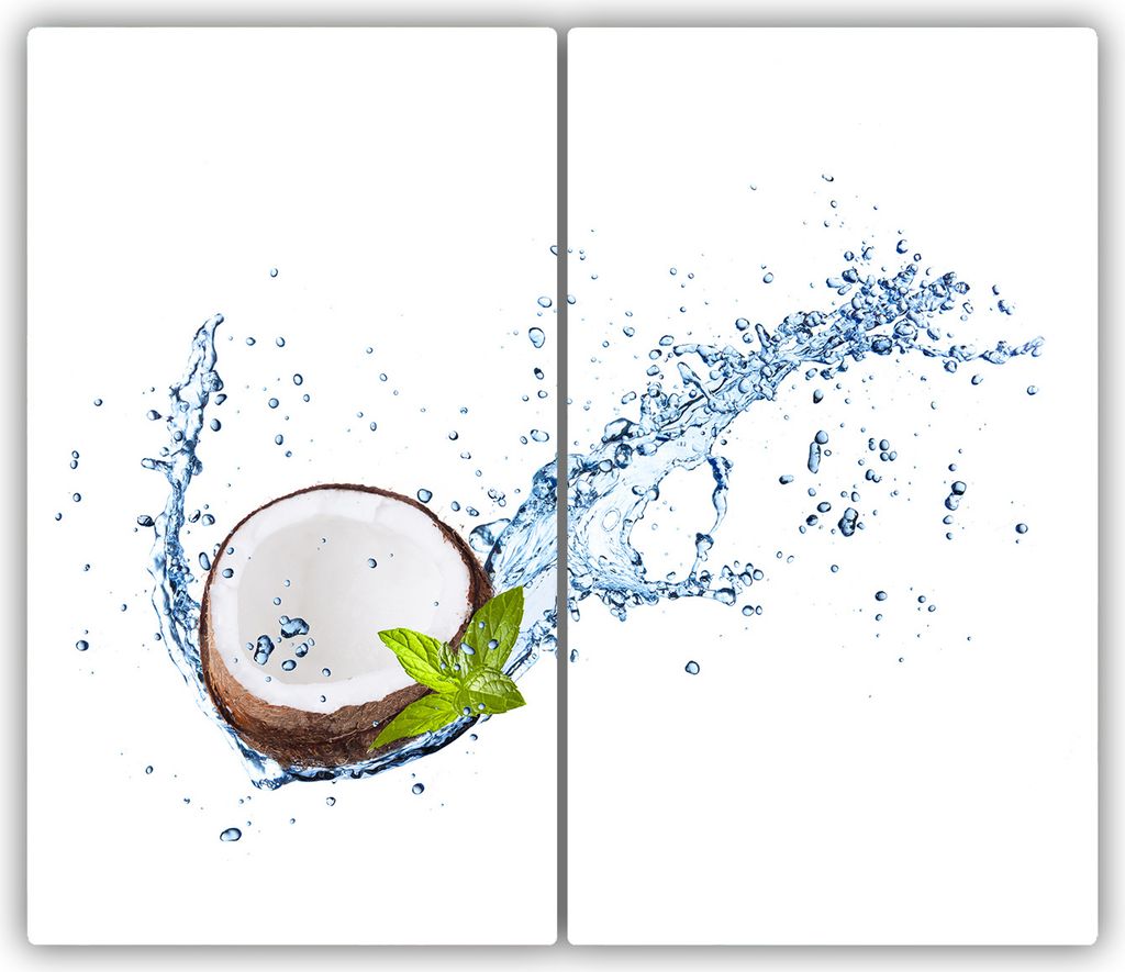 Tulup Glas-Herdabdeckplatte - 2x30x52cm - Glaskeramikkochfeld-Abdeckung Spritzschutz Zweiteilig Kokosnuss und Wasser