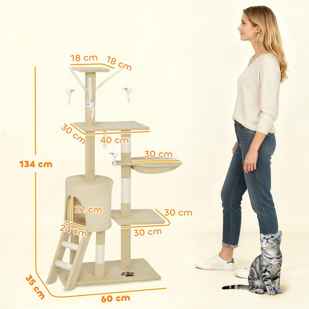 PawHut Kraboom, 134 cm hoog, kattenboom met hol, 4 Productafbeelding 