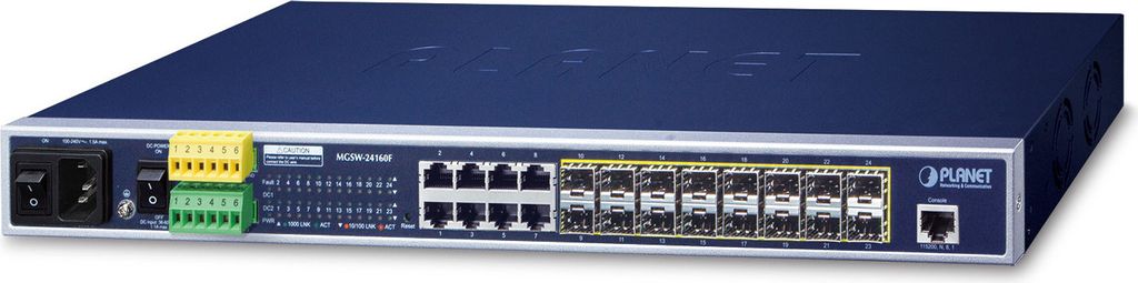 PLANET Managed Metro Ethernet Switch 16-port 100/1000Base-X SFP + 8-port 10/100/1000, Base-T L2/L4, (AC+2 DC, DIDO), Managed, L2+, Gigabit Ethernet...