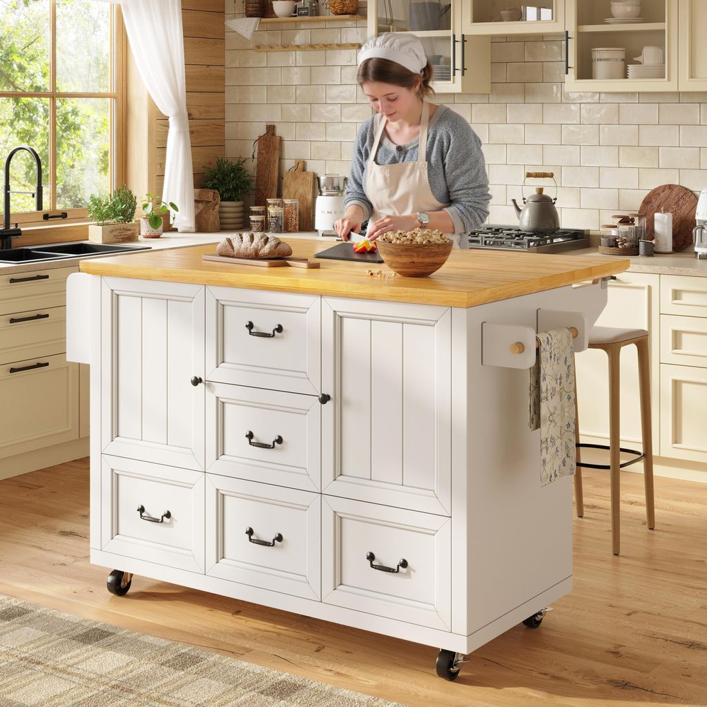 Sweiko Kücheninsel, Schrank, Sideboard, 120x73(45) x 93 cm, ausziehbarer Küchenwagen auf Rollen mit Handtuchhalter und Gewürzregal, verstellbare...