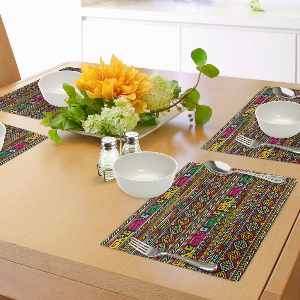 ABAKUHAUS Stammes Platzmatten, Ethnische Design mit bunten geometrischen Details Borders Vector African Themed Print, Tiscjdeco aus Farbfesten Stof...