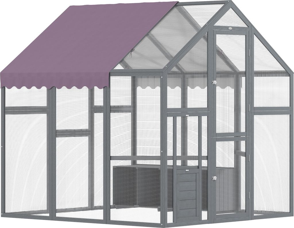 PawHut Hühnerstall Freilaufgehege 1,7x1,8x1,8 m Freigehege mit Schloss Tannenholz Hühnerhaus mit Wasserdichtem, Anti-UV Dach Outdoor Geflügelsta...