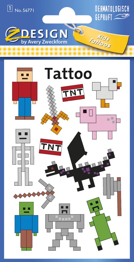 AVERY Zweckform ZDesign Kids Tattoos "Pixel" 1 Blatt à 13 Produktbild 