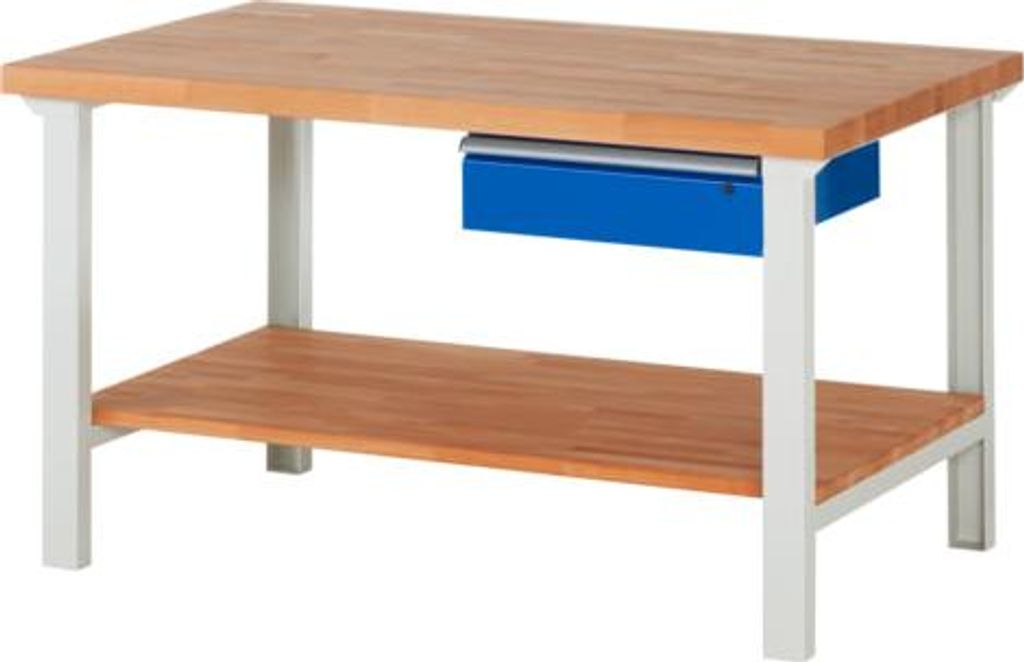 Werkbank mit Ablageboden - 1 Schublade - 150:1 - 840 x 1.500 x 900 mm (HxBxT) - Traglast 750 kg - Buche