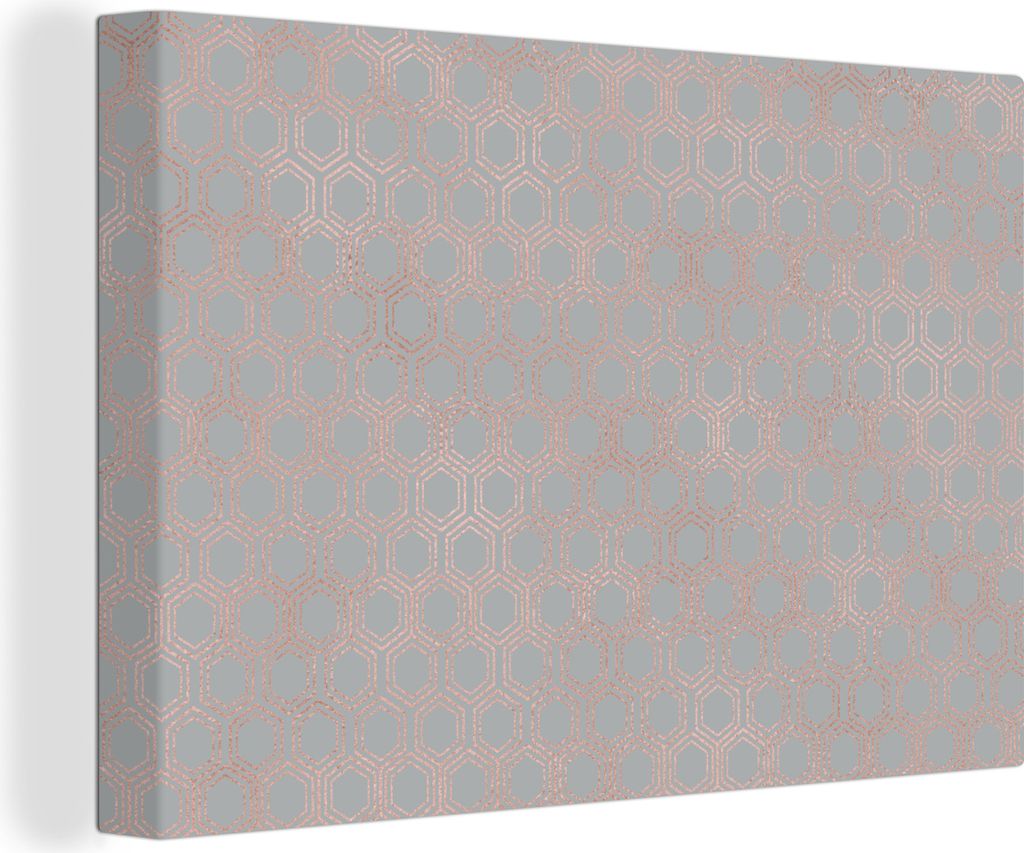 OneMillionCanvasses - Leinwandbilder - 150x100 cm, Muster - Sechsecke - Roségold - Blau, Wandbilder Kunstdruck Wanddekoration