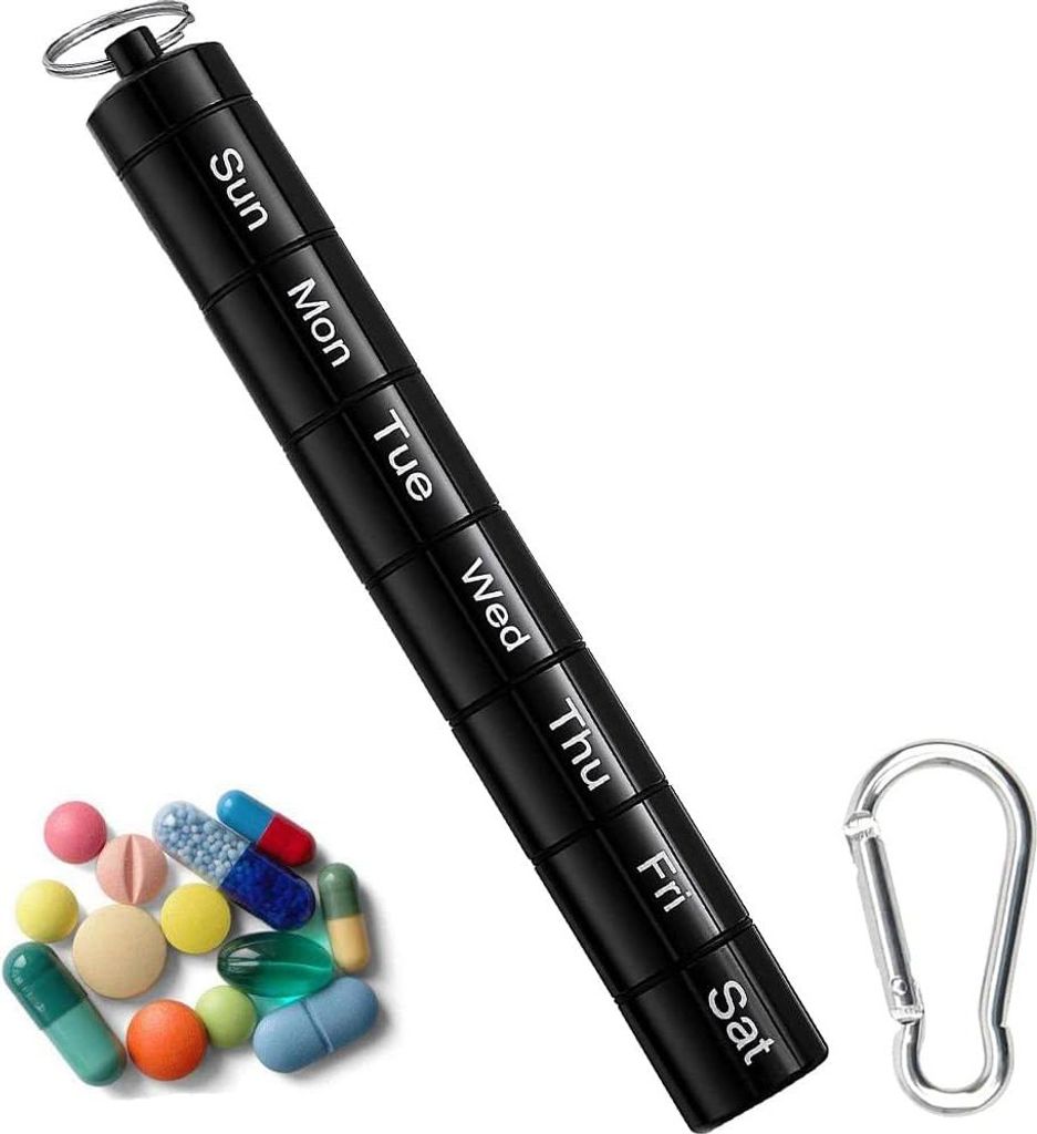Wasserdichte Pillendose, 7-Tage-Wochen-Pillenorganizer, tragbare Pillendose, Pillendosen-Schlš¹sselanh?nger, mit 7 herausnehmbaren F?chern, fš¹...