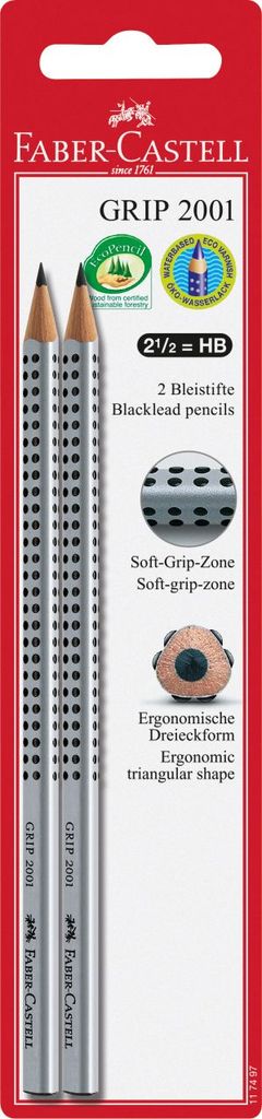 FABER-CASTELL 117497 Bleistift GRIP 2001 - HB, silbergrau, Produktbild 