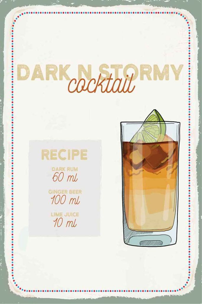 vianmo Holzschild 30x20 cm Dark n Stormy Cocktail Recipe