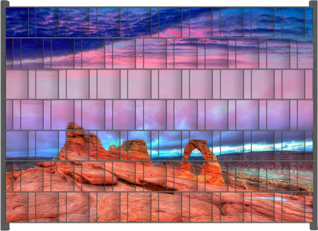 Wallario Zaunsichtschutz mit Motiv Farbenfrohes Naturdenkmal - Steinbogen im Nationalpark Arches für Ein- und Doppelstabmatten Zäune in der Grö...