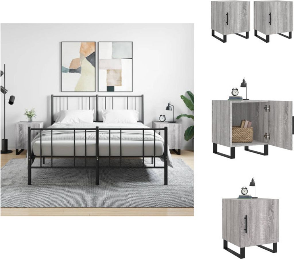 vidaXL Nachttische 2 Stk. Grau Sonoma 40x40x50 cm Holzwerkstoff - Nachttische