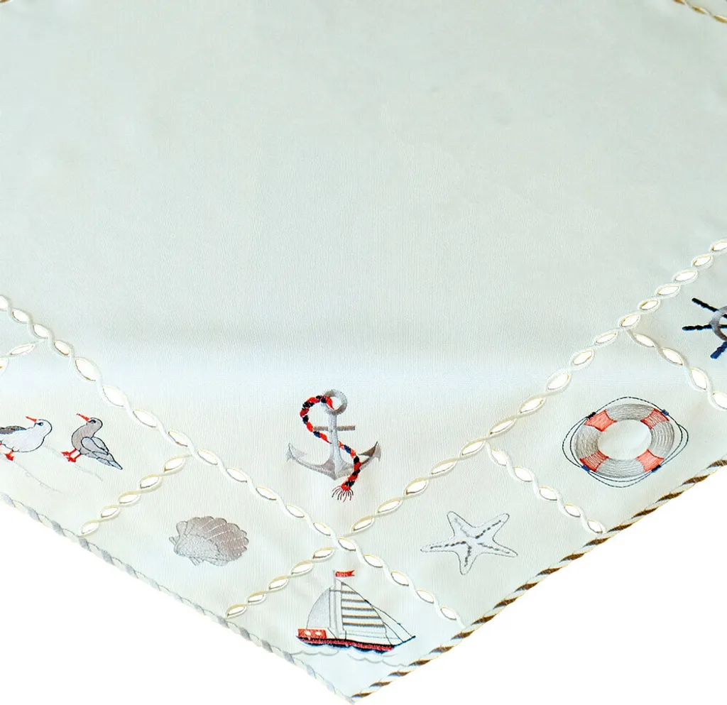 Tovaglia NINA 85x85 Ricamo Marittimo Bianca - Centrotavola Poliestere Premium