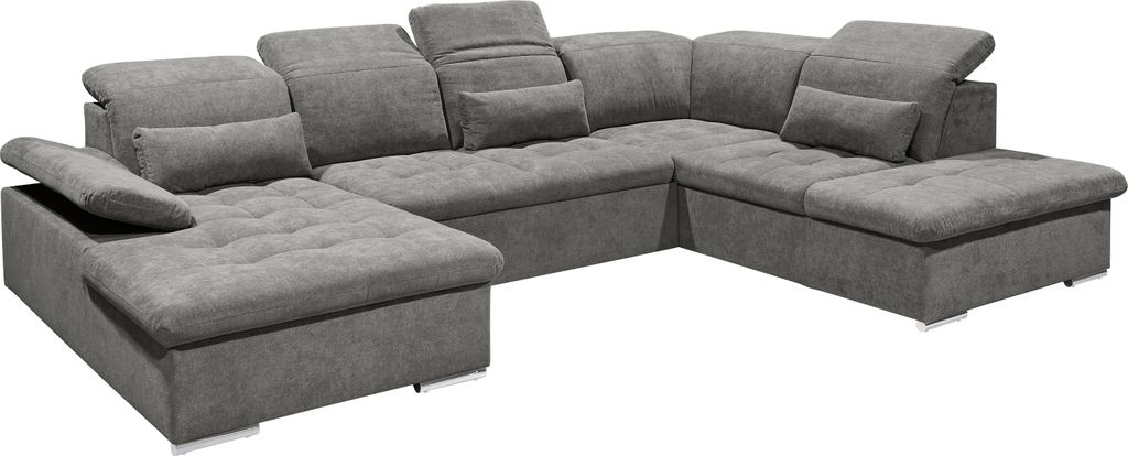 Wohnlandschaft >WAYNE< Schlaffunktion, Stauraum, Bezug stone - 380x81x240 (BxHxT)
