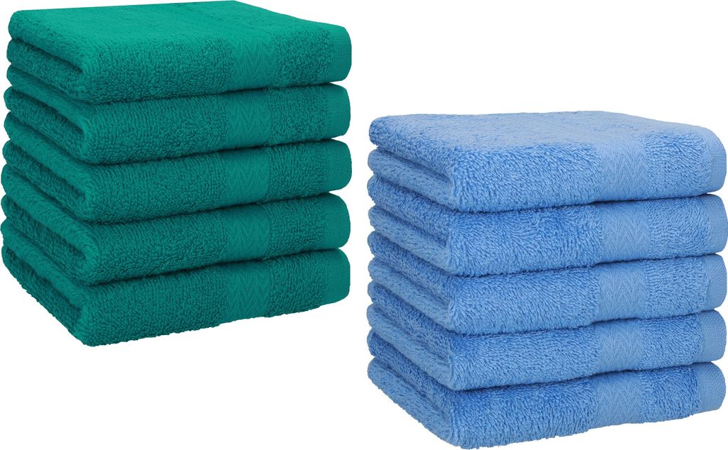 Betz 10 Stück Seiftücher 30x30 cm PREMIUM 100% Baumwolle Farbe: smaragdgrün und hellblau
