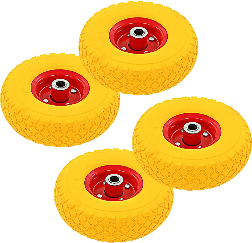 Lot de 4 Roues Increvables pour Diables et Chariots en Caoutchouc PU