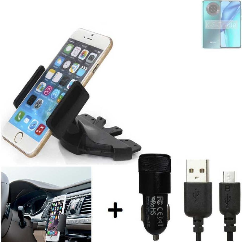 TOP SET K-S-Trade Autohalterung kompatibel mit Hafury K30 Pro CD Schlitz Halterung KFZ-Halter Radio Handy Halterung 360° drehbar DVD-Schacht inkl.