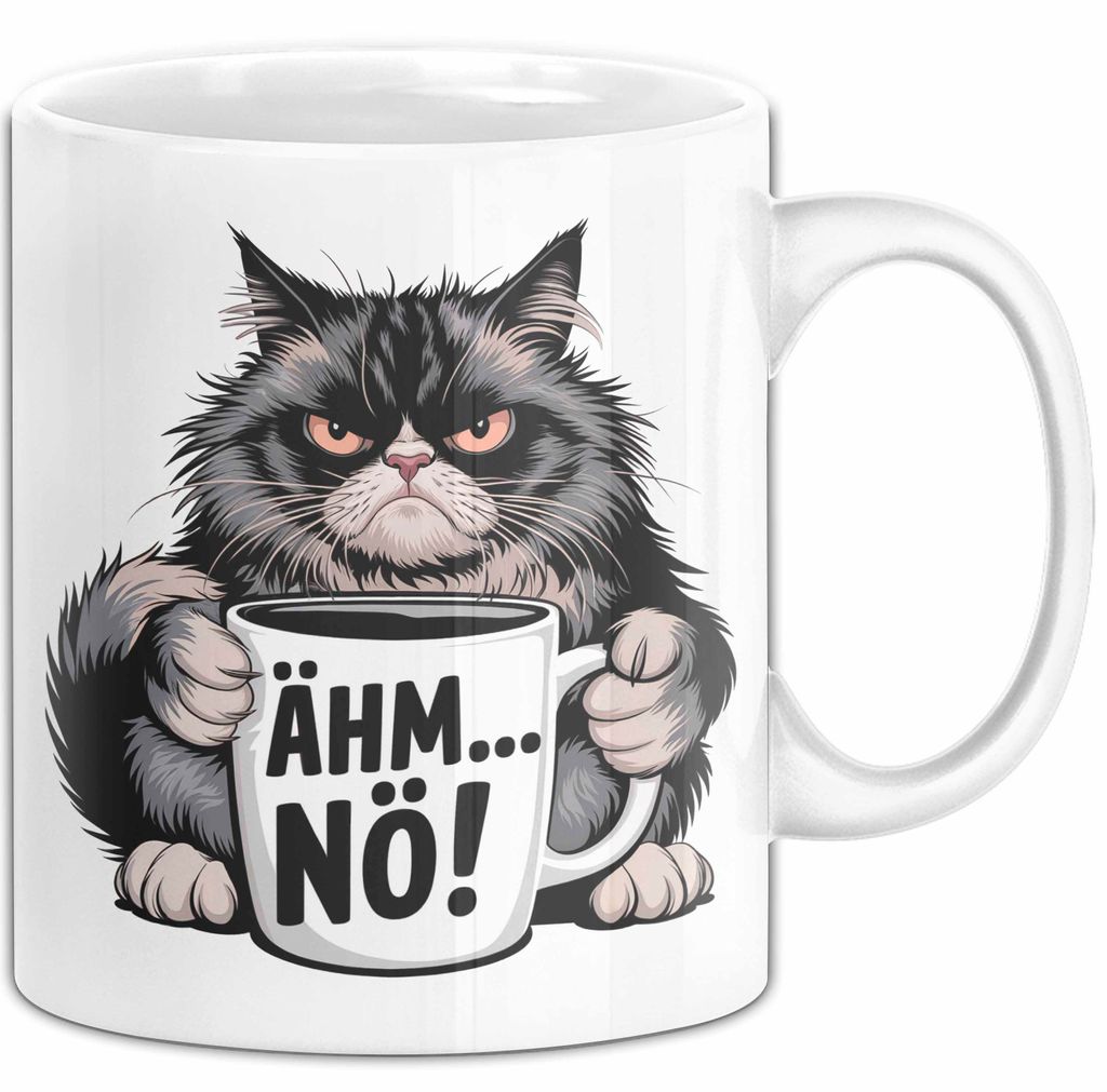 Katzen Tierliebhaber Tasse Geschenk Lustige Geschenkidee Spruch Ähm Nö (Weiß)