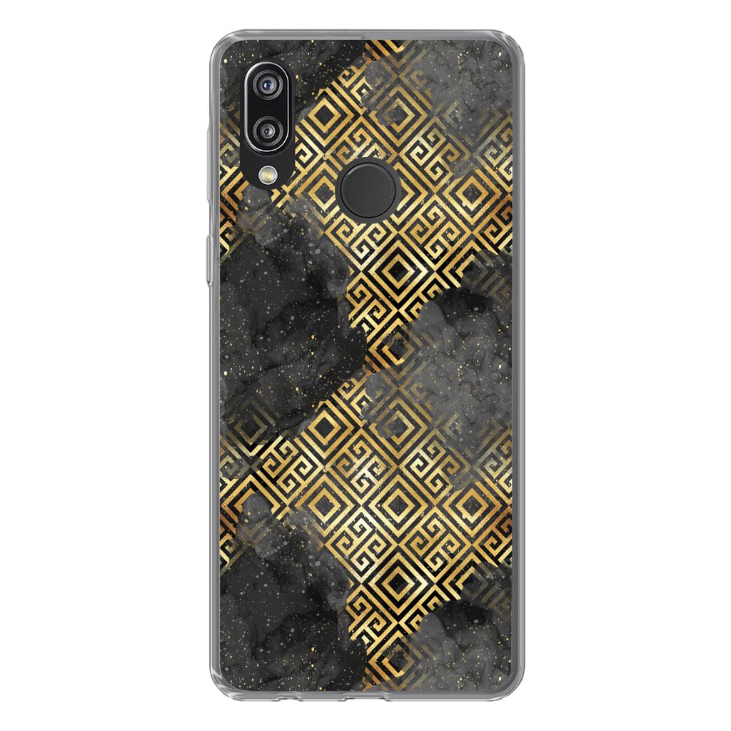 MuchoWow Handyhülle Schutzhülle Hülle für Huawei P20 Lite (2020) Gold - Marmor - Muster Silikon Softcase Handy Hülle - Kartenhalter