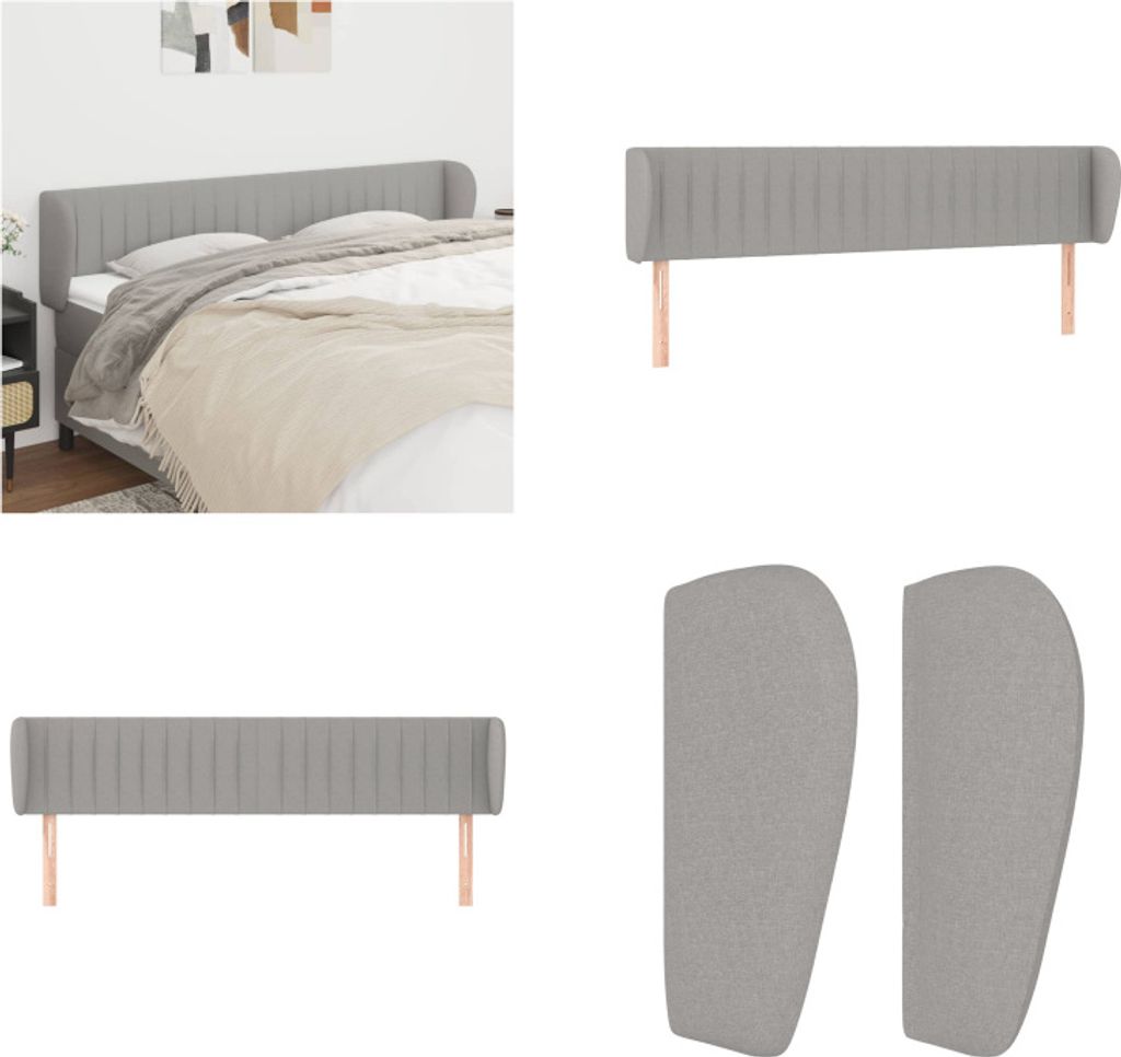 vidaXL Kopfteil mit Ohren Hellgrau 203x23x78/88 cm Stoff - Kopfteil - Kopfteile - Bett-Kopfteil - Bettkopfteil