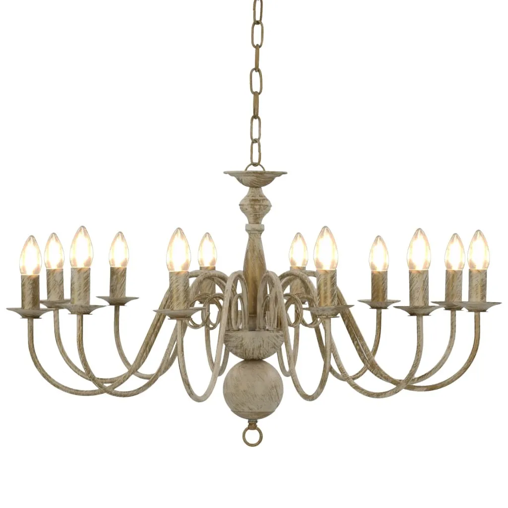 Lustre blanc antique 12 douilles E14 style bougie pour grand salon chic